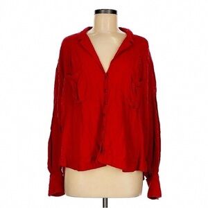 Free People Vibrant Red Button-Down Shirt